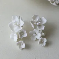 Ins Porcelain Flower Wedding Earrings Bridal Jewelry Gold Silver Color Handmade Women Drop Earring 1