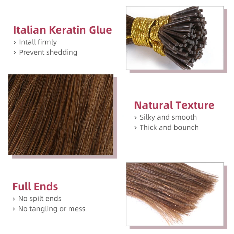 Straight Human Hair Extension I-Tip Capsule Keratin for Hair 40g 50g Natural Brazilian Human Extensions Thick End 30%