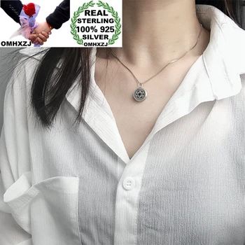 

OMHXZJ Wholesale HA152 European Fashion Woman Birthday Party Gift Vintage Round Disc 100% 925 Sterling Silver Pendant Necklace