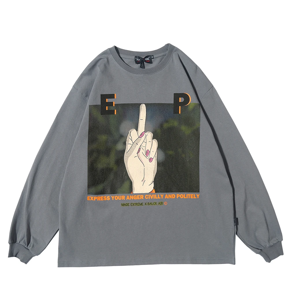 MidFinger футболка с принтом топ длинным рукавом футболки надписями Oversize Женская