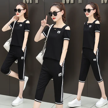 

2020 new women's suit large size sports suit summer short sleeve seven-point shorts fashion casual two-piece suit