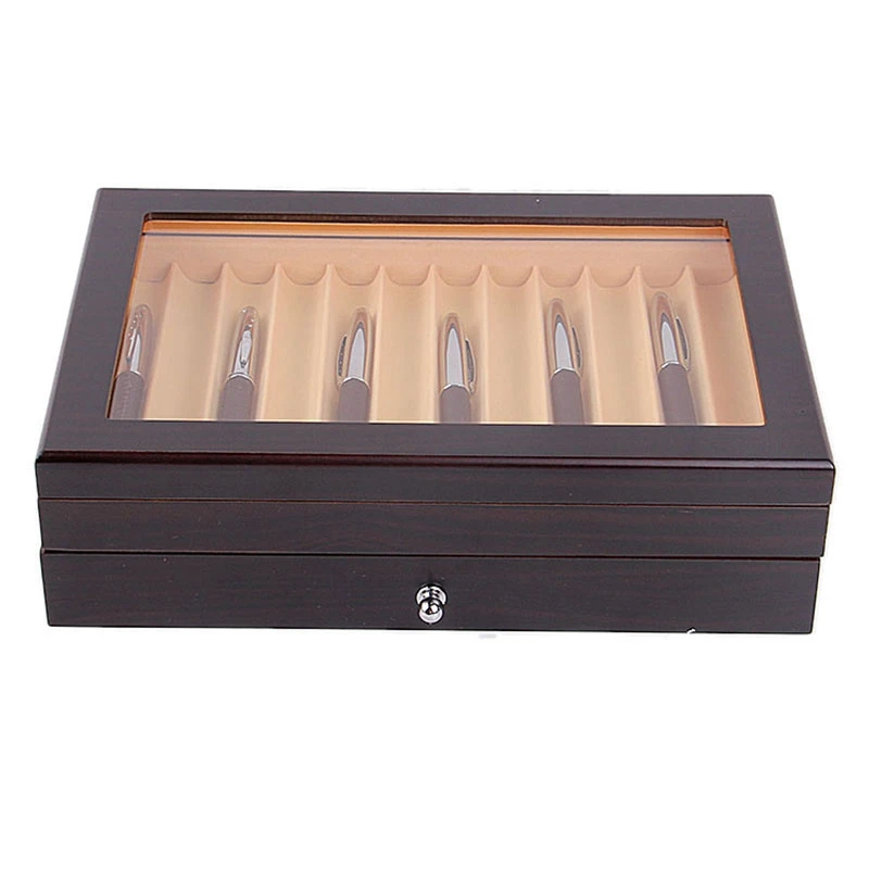 

Pen Fountain Wood Display Case Holder Wooden Pen Box Storage Collector Organizer Box Black