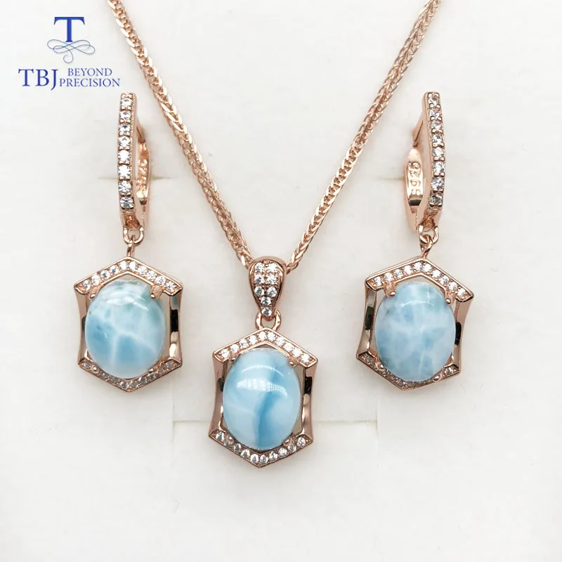 larimar jewelry set Натуральный Овальный драгоценный камень 8*10 мм, ювелирный набор Larimar, серебро 925 пробы, серьги и кулон, хорошее ювелирное изделие для девушек, Подарок на годовщину - Gem Color: larimar jewelry set