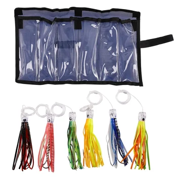 

ABZB-6Pcs 6 Inch 16.5cm Marlin Tuna Trolling Lures with Mesh Bag Resin Head Trolling Skirts Lure Big Game Trolling Fishing Bait