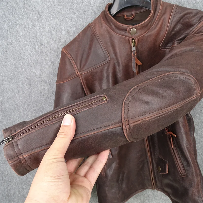 Free shipping.High quality.Plus size.US rider brand vintage casual genuine leather coat.brown tea core cowhide leather jacket. sheepskin coat mens vintage