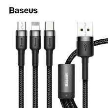 Usb-кабель Baseus 3 в 1 для iPhone, зарядный кабель 1,2 м, Micro USB type C для samsung, Xiaomi, мобильный телефон, все в одном, зарядный кабель
