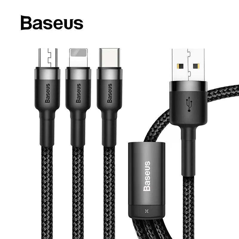 

Baseus 3 in 1 USB Cable for iPhone Charger Cable 1.2M Micro USB Type C for Samsung Xiaomi Mobile Phone All in One Charging Cable