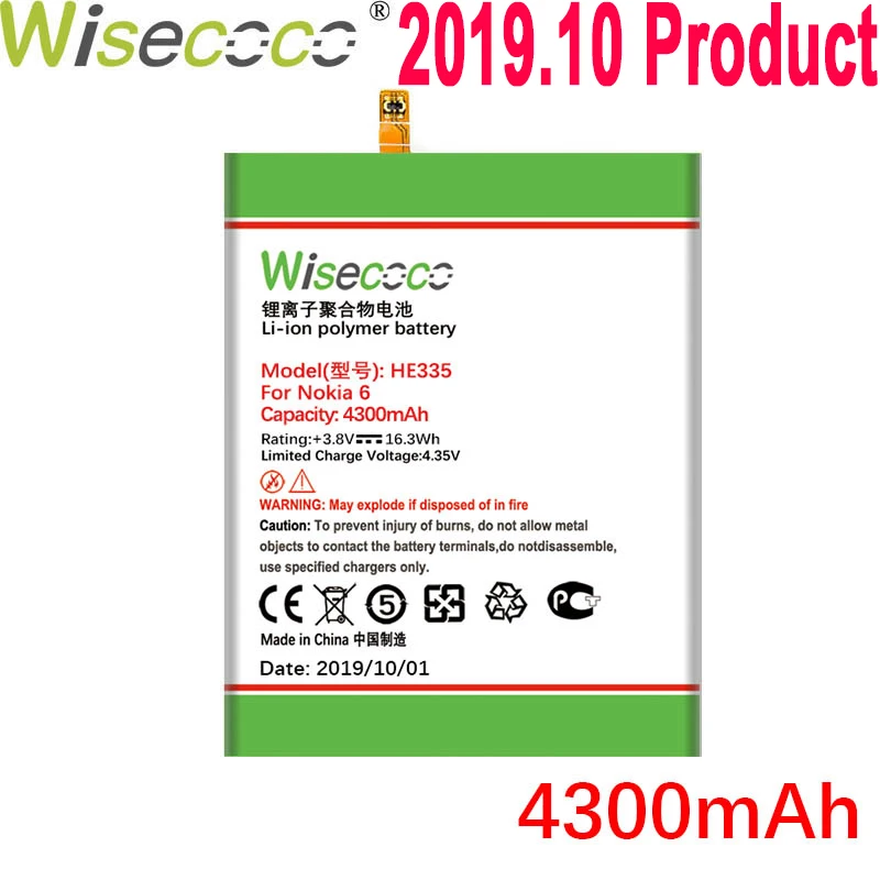 WISECOCO 4300 мАч HE335 аккумулятор для nokia 6 nokia 6 N6 TA-1000 TA-1003 TA-1021 TA-1025 TA-1033 TA-1039 TA-телефон с номером отслеживания