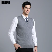 Новинка, модный брендовый мужской свитер без рукавов, пуловер с v-образным вырезом, Приталенный джемпер, вязаный жилет, зимняя повседневная одежда для мужчин