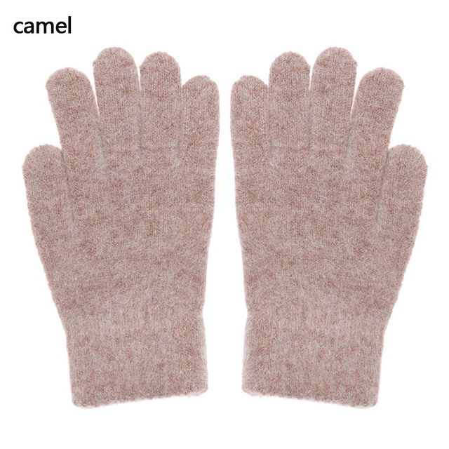 Double-layer Rabbit Hair Gloves Female Winter Korean Version of Solid Color All Fingers Winter Women Gloves Girls Mittens