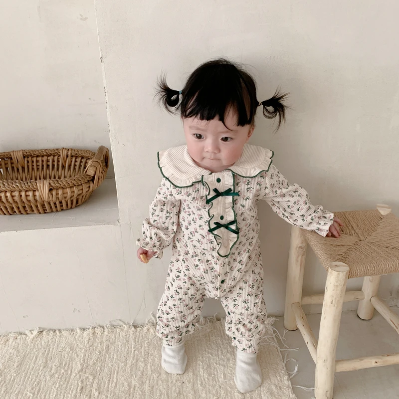 Baby Bodysuits comfotable 2022  autumn wholesale baby romper new baby jumpsuit lapel floral bow long sleeve romper all-match long-sleeved romper  girl bulk baby bodysuits	