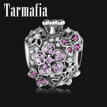 

Heart Shape Love Sterling Silver 925 Charm Shainning CZ Crown Flower Beads Fits Original Women Charm Bracelet DIY Jewelry