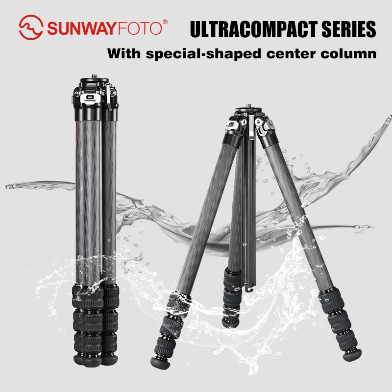 SUNWAYFOTO Treppiede da viaggio T2540CT per fotocamera da viaggio, in fibra di carbonio, portatile, impermeabile, pieghevole, capacità di carico 13 kg