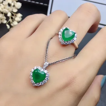 

Wedding Best Gift Real Natural Emerald jewelry set Natural Real Emerald 925 sterling silver 1pc pendant,1pc ring