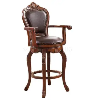 

European Style Bar Chair American Solid Wood Back Chair Bar Chair Swivel Chair Leather Back Chair Bar Stool