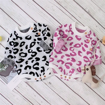 

Spring Autumn Baby Boy Girl Winter Leopard Romper Jumpsuit Overall Knitted Sweater Clothes Fashion