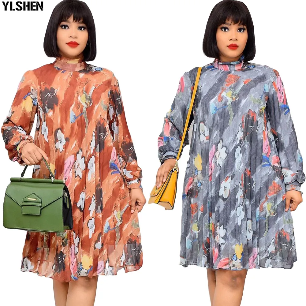 

2020 New Arrival African Dress Dashiki Flowers Pattern Print South Africa Dress Long Sleeve Casual African Dresses For Women 3XL
