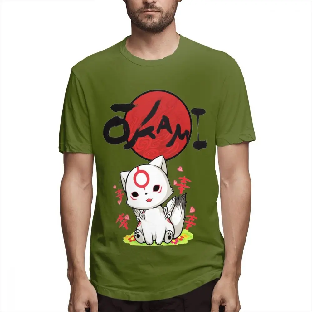 Мужская футболка Okami Chibiterasu Vers, новинка,, крутая летняя футболка Homme - Цвет: Армейский зеленый