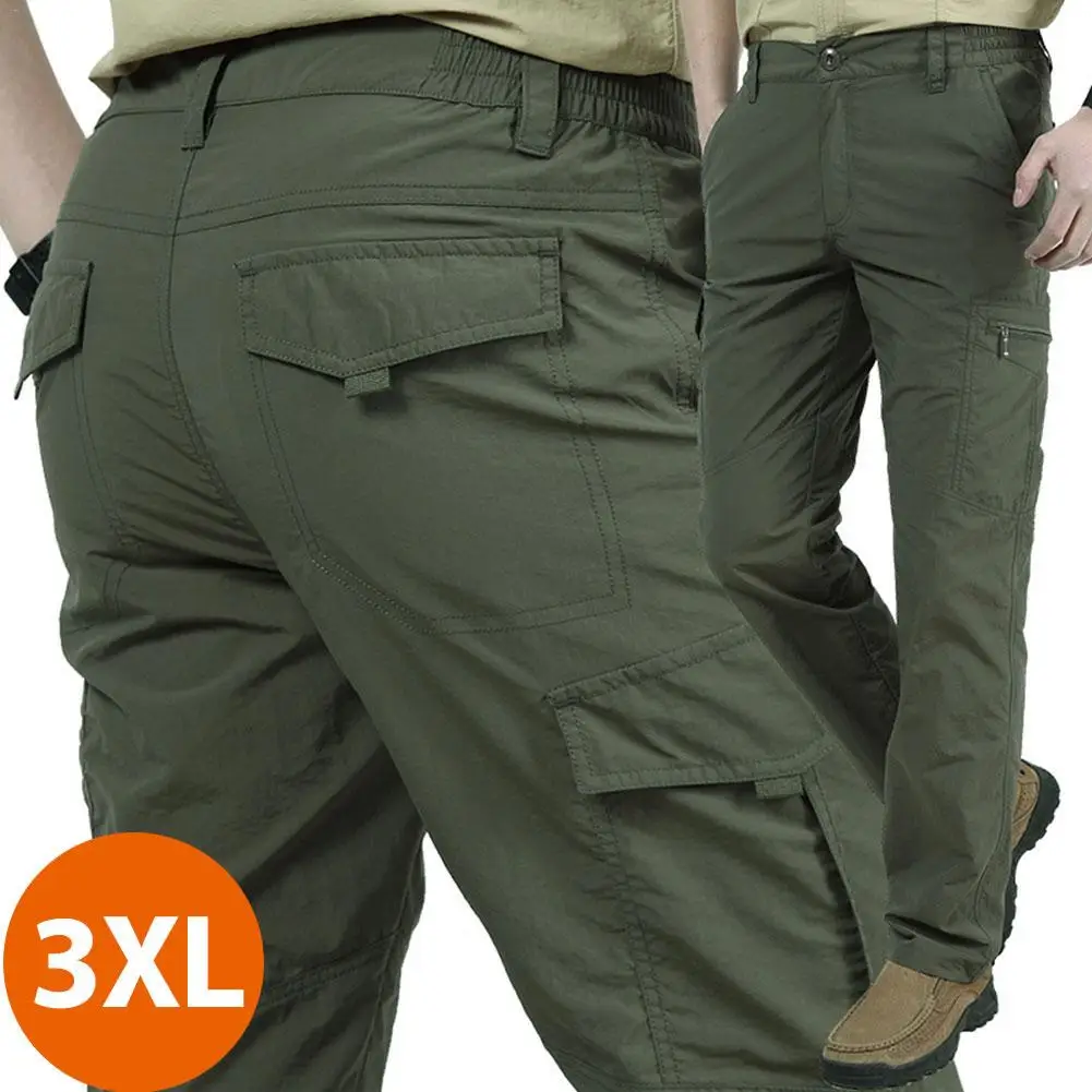 3XL Спортивные рабочие брюки-карго мужские армейские быстросохнущие свободные брюки легкий вес Пешие прогулки Открытый Мульти-карманный комбинезон - Цвет: 3XL