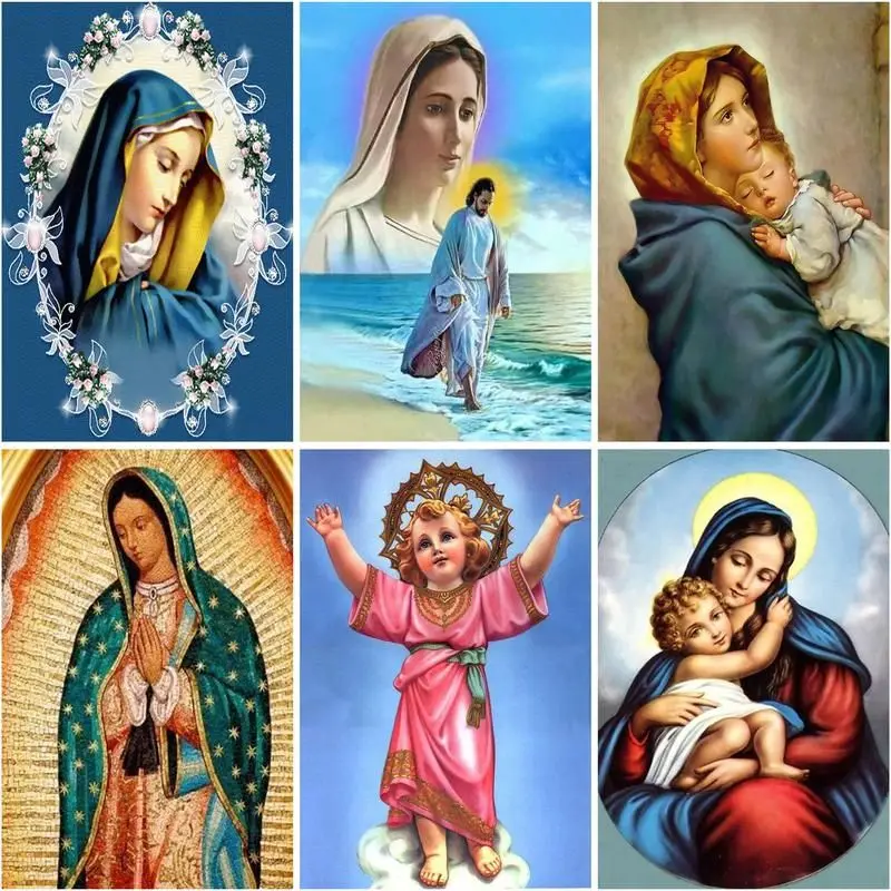 CHENISTORY 5d Diy Diamond Painting Full Square Round Jesus Virgin Mary Diamond Embroidery Cross Stitch Mosaic Religious Figures diamond painting diamond painting accessories