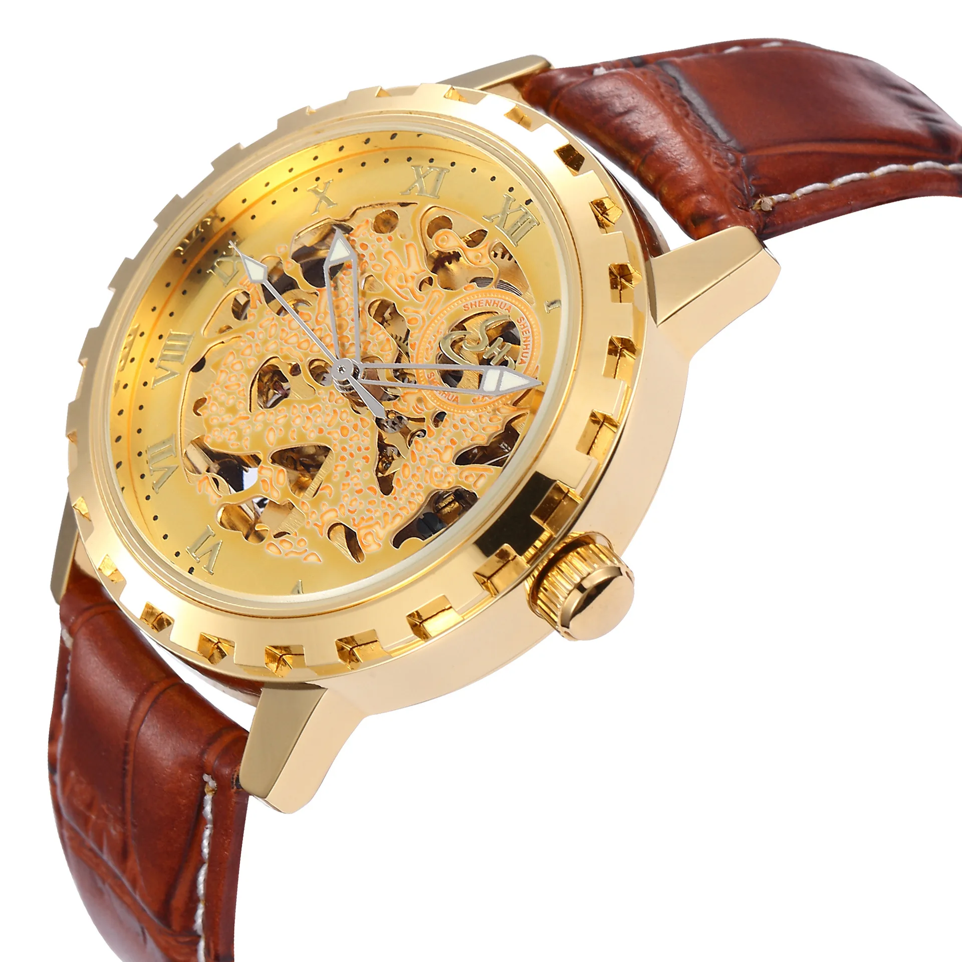 

Shenhua Gentry China with Holes Fully Automatic Analog Watch Leather Belt Steel Belt Watch