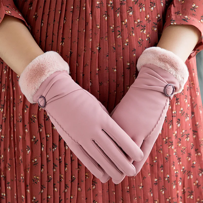 

Women's Gloves In Autumn and Winter Are Thickened and Velvet Windproof and Warm, Outdoor Cycling and Driving Touch Screen
