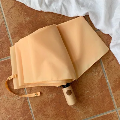 Cream orange Ветрозащитный 3 раза автоматический зонт от дождя женский чистый цвет деревянная ручка Бизнес Британский Стиль Зонтик мужской подарок большой зонт - Цвет: Cream orange