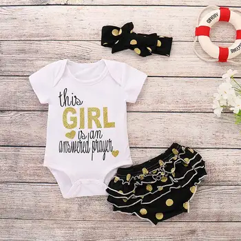 

Melario Baby's Sets 2020 New Fashion Girls Summer Casual Rompers Suits Letter Printed and Dot Kids Outfit with Handband