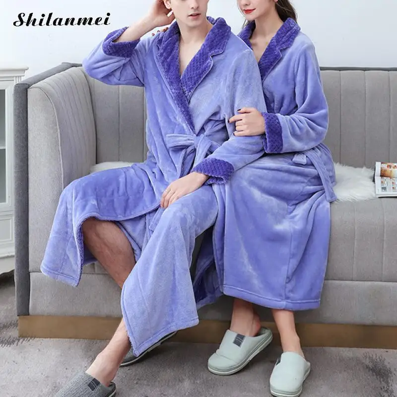 

Couple Style Flannel Robe Winter Warm Kimono Dressing Gown XXXL Women Men Soft Thicken Robe Flannel Casual Nightdress Homewear