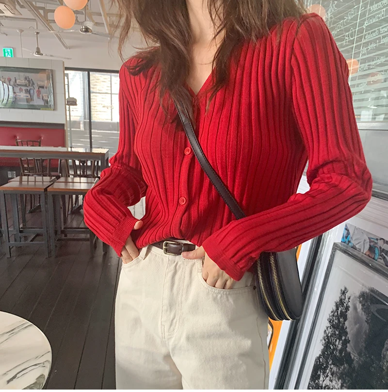 Womens Knitted Cardigan Slim Pure Single Breasted Full Sleeve Korean Style Streetwear Casual Knittwear Elegant Knitting Vestidos