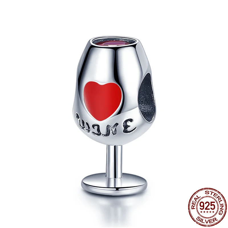 Red Wine Glass Charm 925 Sterling Silver Bead Decoration Suitable For Original Pandora Bracelet Pendant Fashion Lady Jewelry 123 | Украшения
