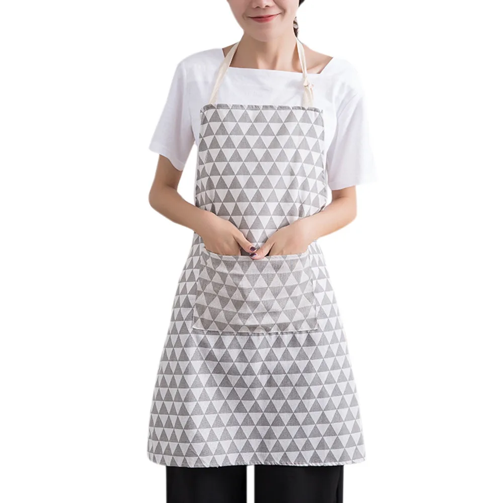 Apron Fashion Men Women Solid Cooking Kitchen Restaurant Bib Dress With Pocket Oil-proof Simple Household Apron
