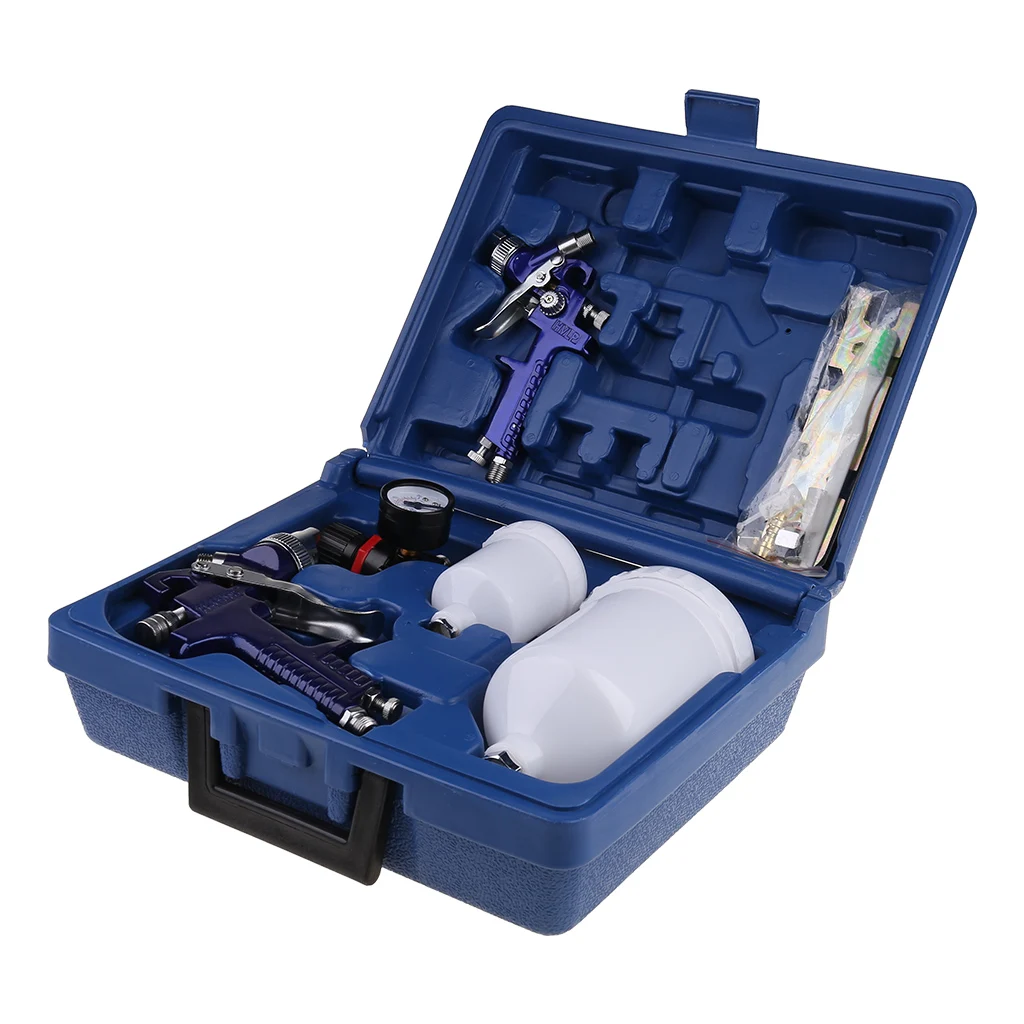 

Paint Spray Gun Set 2 Gravity Sprayers and 2 Plastic Pots Auto Painting Tools