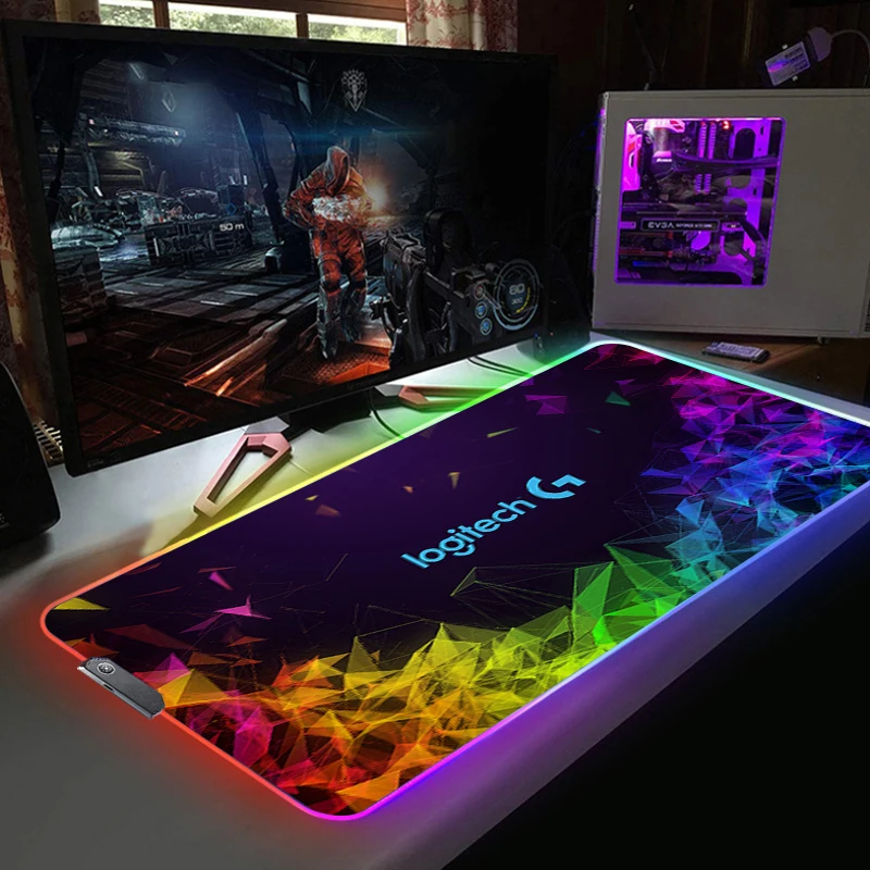 

RGB коврик для клавиатуры с логотипом Logicool для мыши, аксессуары для ПК, игровой Настольный нескользящий коврик, Настольный коврик для мыши от компании