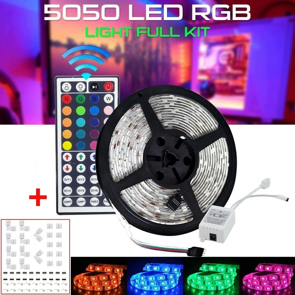 Новейшие 5050 RGB светодиодные полосы света изменение цвета ленты освещения с пультом дистанционного управления+ соединители зажимы набор