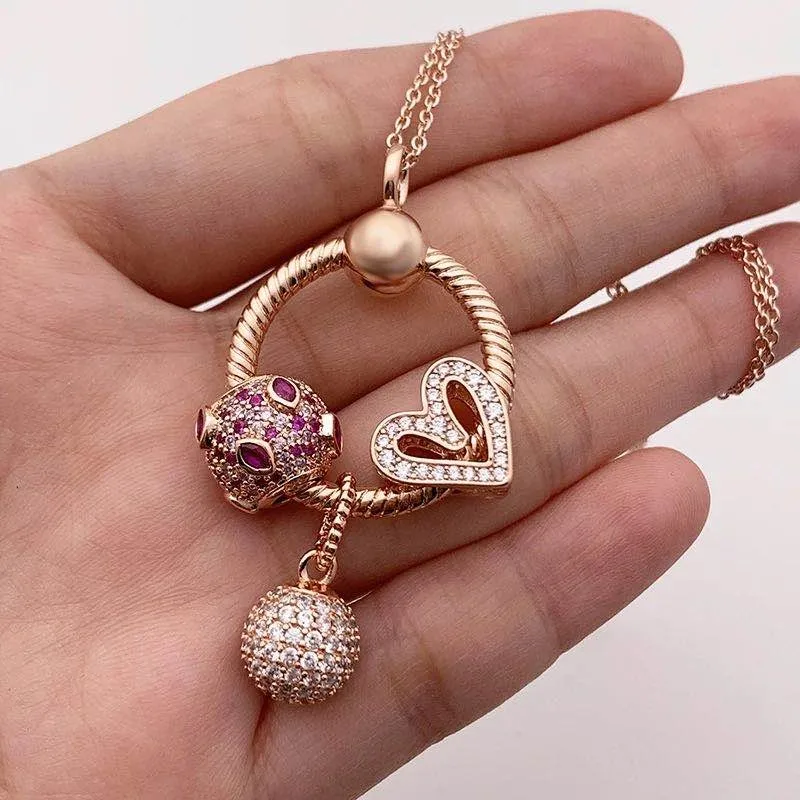 

2020 New 100% 925 Sterling Silver Charm Hand-painted Rose Gold Heart Red Lip Ball Pendantnecklace For Girlfriend