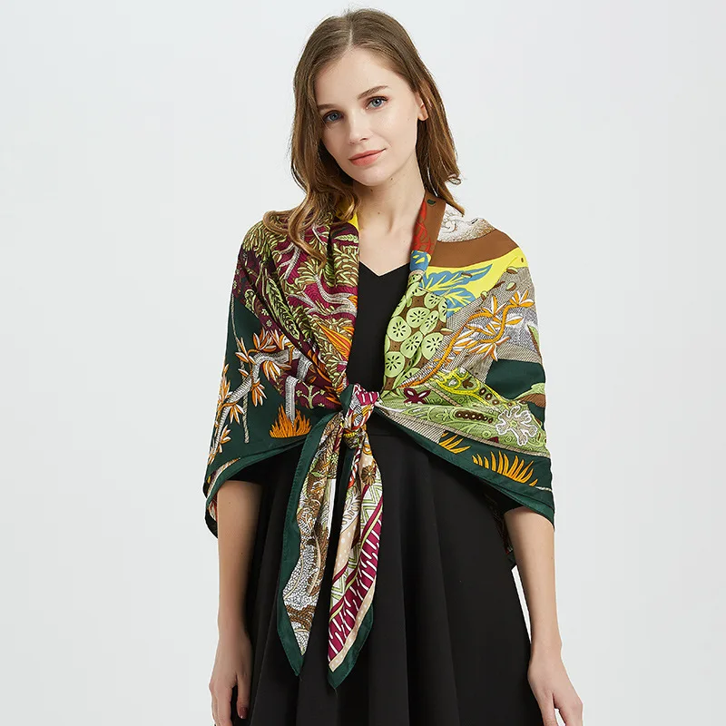 

Pashmina Van Gogh Painting 130cm Big Square Twill Imiation Silk Scarves Women Summer Autumn Elegant Satin Silk Scarf Shawl Wrap