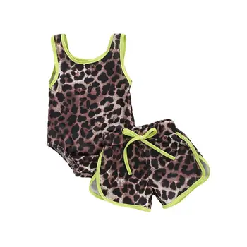 

Summer Baby Girls Two Piece Sleeveless Leopard Swimwear Swimsuit Fashion Toddler Bikini Outfits Bathing Suit Beachwear Clothes