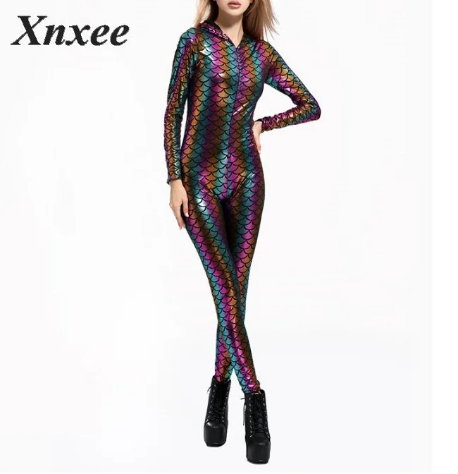 

2020 Fashion Digital Print Sexy Lady Fish Scale Bodysuit