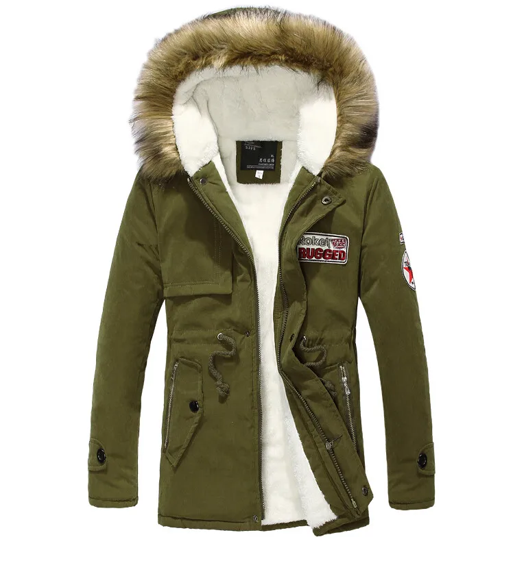 Парка, мужские пальто, зимняя куртка, Мужская тонкая утолщенная меховая верхняя одежда с капюшоном, мужское теплое пальто, Повседневная однотонная брендовая одежда размера плюс S-4XL - Цвет: FK044 armygreen