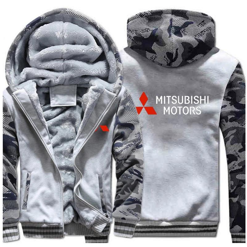 Зимние толстовки с капюшоном на молнии марка автомобиля Mitsubishi куртка мужская Пальто Повседневная утолщенная логотип модный принт Толстовка Харадзюку в стиле панк - Цвет: 10