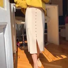 Осенне-зимняя Толстая Женская трикотажная юбка, однобортная бедренная посылка, юбка с разрезом спереди, винтажная женская элегантная Свободная юбка