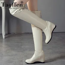 Taoffen/женские ботфорты на молнии; пикантные офисные зимние теплые сапоги на танкетке; обувь на высоком каблуке; женская обувь; Размеры 33-43