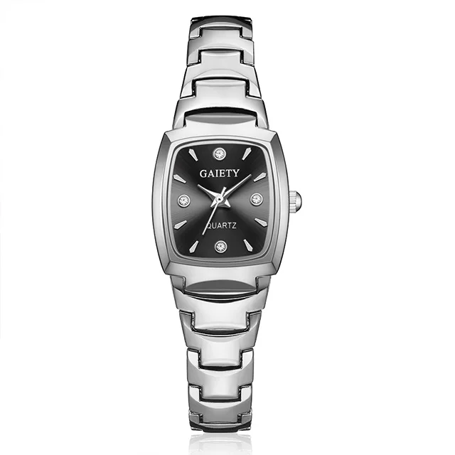 silver black Модные женские кварцевые часы с прямоугольным циферблатом, женские роскошные часы с браслетом из розового золота, женские водонепроницаемые наручные часы со стальным ремешком - Цвет: silver black