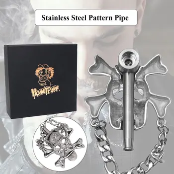 

HONEYPUFF Sugar Skull Necklace Tobacco Pipe 340MM Stainless Steel Smoking Pipes Herb Metal Jewelry Necklace With Gift Box