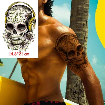

Waterproof Temporary Tattoo Sticker Halloween skull musical note headset flower tatoo large fake tattoos flash tatto Women / Men