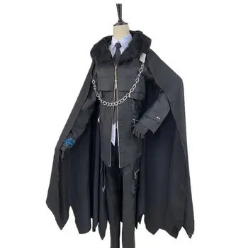 

Halloween Chinese Game Men Women Cosplay Arknights Costume Party Wear Black Fur Cloak Jackets Pants Wigs Stage Fight Uniform Set