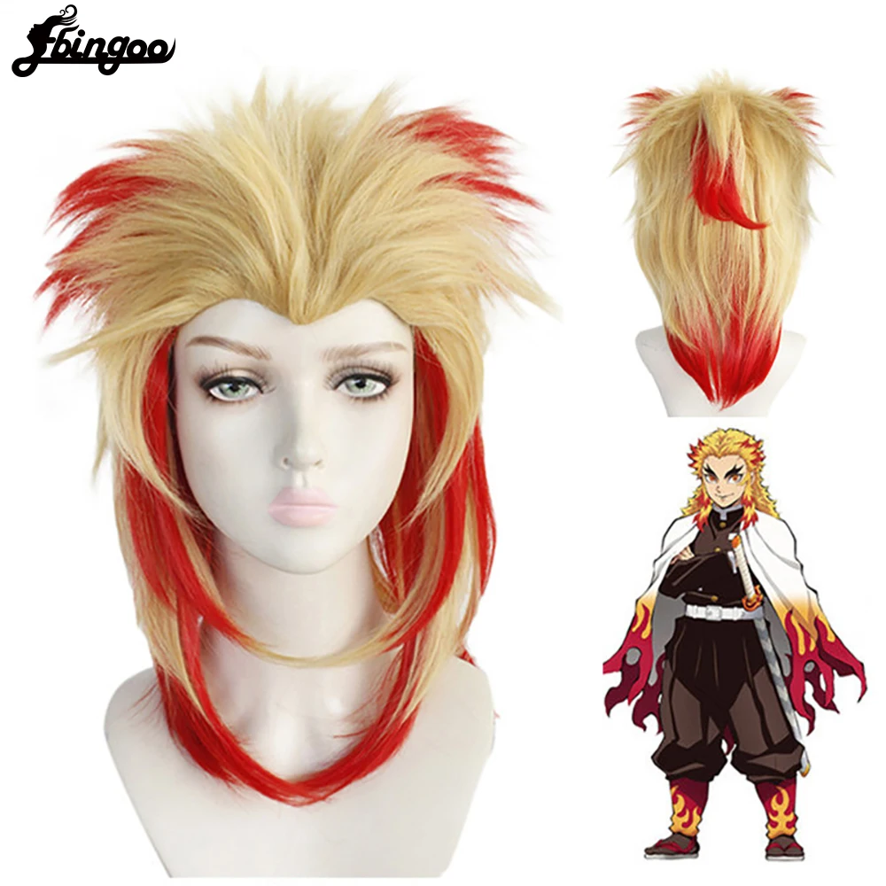 

Ebingoo Demon Slayer Kimetsu no Yaiba Rengoku Kyoujuro Wig Short Yellow Red Synthetic Halloween Costume Cosplay Wig