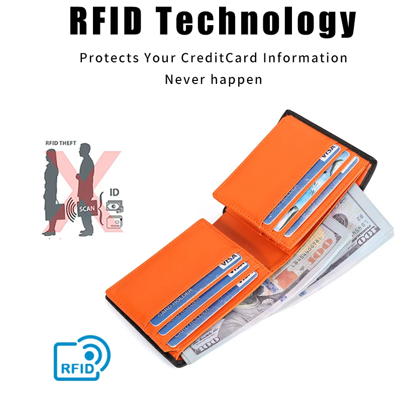 Cartera para hombre de alta calidad de fibra de carbono de cuero genuino RFID carteras para tarjetas de crédito bancarias soportes de identificación monedero masculino_voghion.com