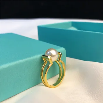 

Classic S925 Sterling Silver Double Ring Glossy Pearl Ring The classical charm Women Luxury brands Logo Jewelry Valentine gift